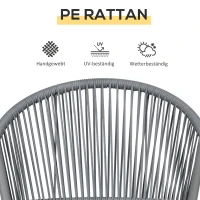 Outsunny Gartenmöbel-Set, 2 Stühle & 1 Tisch mit Glasplatte, Rattanoptik, wetterfest, Metallrahmen, Grau(m-6)