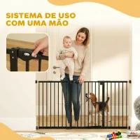 PawHut Barreira de Segurança Extensível para Portas e Escadas com Fechamento Automático e Sistema de Duplo Bloqueio 74-147,5x76,2 cm Preto(m-6)