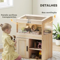 PawHut Gaiola para Hamsters com Espaço de Arrumação Casa para Hamsters com Painéis Acrílicos 60x40x82,5 cm Madeira(m-7)