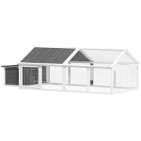 PawHut Galinheiro de Madeira para 4-8 Galinhas com Teto Abatível Portas com Fechadura e Caixa Ninho 240x112,5x76 cm Branco