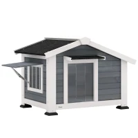 PawHut Hundehütte wetterfestes Hundehaus aus Holz mit herausnehmbarem Boden Asphaltdach öffnendem Fenster 98x76x69,5 cm Grau(m-1)