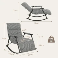HOMCOM Poltrona Baloiço com Encosto e Apoia-Pés Ajustáveis 105° Estofada em Linho com Bolso Lateral e Estrutura de Metal Preto e Branco(m-3)