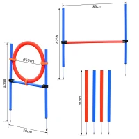 PawHut Agility Set Hunde, 3-teiliges Agility Ausrüstung mit Hürden, Slalomstangen, Springring, Aufbewahrungstasche, Steckhürdenset für Hundetraining, Trainingsset für Hunde Blau+Rot(m-3)