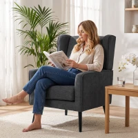 HOMCOM Poltrona para Quarto em Chenille Estilo Moderno de Meados do Século com Pernas em Madeira de Seringueira, Cinza Escuro(m-4)