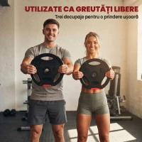 SPORTNOW Set Discuri Greutăți, 4 Bucăți 2x5 kg și 2x2,5 kg, 3 Mânere, Orificiu 2,5 cm, Polipropilenă, Negru(m-4)