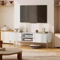 HOMCOM Móvel de TV Moderno com 2 Prateleiras Abertas Ajustáveis para Televisão 65 Polegadas 140x38x45,9 cm Branco(m-9)