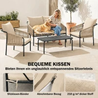 Outsunny Gartenmöbel Set 4-teilig Polyrattan Lounge-Set mit Zweisitzer 2 Sessel Couchtisch abnehmbar Kissen Bindebändern(m-6)