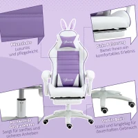 Vinsetto Gaming Stuhl Ergonomischer Gamer Stuhl mit Lendenwirbelstütze, Fußstütze Hasenohren Kopfkissen Violett(m-8)