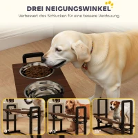 PawHut Hundenapf erhöht 4 höhenverstellbare Futternapf mit Ständer, 2 x 1,2 L Edelstahlnäpfen, 3 einstellbaren Winkeln, Braun(m-5)