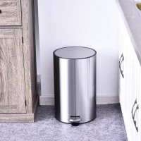 HOMCOM Abfalleimer Mülleimer Treteimer mit Inneneimer 12 L Soft Schließen Edelstahl PP Ø25,8 x H42 cm(m-2)