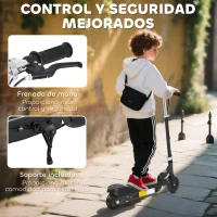 HOMCOM Patinete Eléctrico para Niños de +7 Años Scooter Plegable con Altura Ajustable Batería Recargable 24V Velocidad hasta 12 km/h y Freno Carga 50 kg 74x36x69-91 cm Negro(m-7)
