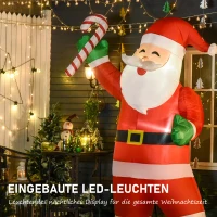 HOMCOM Aufblasbar Weihnachtsdeko, 2,4 m Weihnachtsmann mit LED-Beleuchtung, Zuckerstange für Innen- und Außenbereich(m-5)