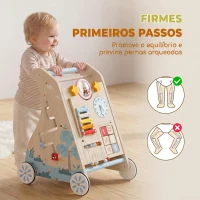 AIYAPLAY Andarilho de Madeira para Bebé 3 em 1 com Brinquedos Montessori, Painel Amovível de Dupla Face, Arrumação e Rodas, 1-3 Anos, Natural(m-6)