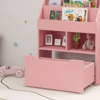 HOMCOM Estante de Madeira para Brinquedos com 3 Compartimentos 2 Prateleiras e Gaveta Móvel com 4 Rodas 60x29,9x90 cm Rosa(m-9)