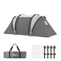 Outsunny Tenda de Campismo Familiar para 4-5 Pessoas Impermeável 3000 mm com 2 Quartos Bolsa de Transporte e Gancho 450x220x180 cm Cinzento(m-11)