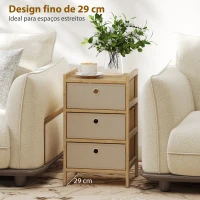 HOMCOM Cómoda de Bambu com 3 Gavetas de Tecido, Compacta para Espaços Pequenos, Creme e Madeira(m-6)