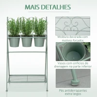 Outsunny Suporte de Metal para Plantas Dobrável com 3 Vasos Incluidos e Prateleira Inferior Suporte para Vasos de Flores Decorativo para Interior e Exterior 47x37x78,5cm Verde(m-17)