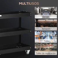 DURHAND Carro de Herramientas con Ruedas 3 Estantes y Asa Lateral para Garaje Mecánico Hogar 83x35,3x76 cm Negro(m-6)