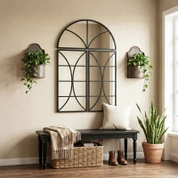 HOMCOM Miroir mural arqué 80 x 120 cm, lot de 3 pièces, miroir verrière en forme de fenêtre, verre trempé et métal, noir(m-8)