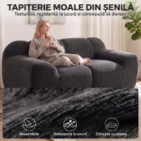 HOMCOM Canapea 2 Locuri din Chenille Fără Structură, cu Șezut Larg și Brațe Largi, 174x91x61 cm, Gri Închis(m-7)
