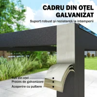 Outsunny Set Masă și Scaune de Grădină 7 Piese, Set pentru Prânz în Aer Liber cu Masă Dreptunghiulară din Sticlă Securizată, 6 Scaune, Perne, Cadru din Oțel Zincat pentru Terasă Balcon, Negru(m-6)