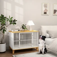 PawHut Hundebox mit Verriegelungstür, abnehmbares Kissen, gute Belüftung, Stahl, 86x60x70 cm, Weiß+Grau(m-10)