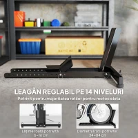 HOMCOM Suport Blocare Roată pentru Motocicletă, Suport Reglabil pe 14 Niveluri pentru Roți Ø34-84 cm, Negru(m-4)