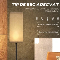 HOMCOM Lampă de podea 40W cu întrerupător cu pedală, din material textil cu efect de in și metal, Ø25x161.5 cm, negru și bej(m-5)