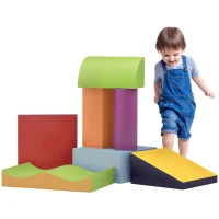 HOMCOM Set de 7 Blocuri Moi pentru Copii 1-3 Ani, Spumă și Piele PU, pentru Casă  Grădiniță, 60 x 40 x 11 cm, Multicolor(m-11)