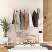 HOMCOM Bambus-Kleiderständer mit Schuhregal und Haken, freistehend, für Eingangsbereich, Schlafzimmer, Naturholz(m-10)