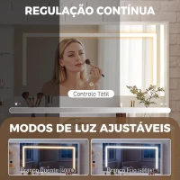 HOMCOM Penteadeira de Maquilhagem com Espelho LED, Banco, 5 Gavetas, 2 Compartimentos e 2 Prateleiras em Vidro, Branco(m-4)