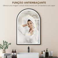 HOMCOM Espelho de Casa de Banho com Luz 60x90 cm Espelho de Parede Arqueado 3 Cores de Luz Brilho Regulável Função Antiembaçiamento Preto(m-6)