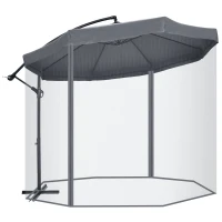 Outsunny Ampelschirm Ø3m, drehbar, Handkurbel, rostfreier Stahl, Polyester, Dunkelgrau/Schwarz(m-12)