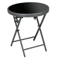Outsunny Klappbarer Beistelltisch, Outdoor-Klapptisch, mit Tischplatte aus gehärtetem Glas, für Terrasse, 45 x 45 x 50 cm Schwarz(m-11)