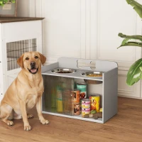PawHut Erhöhte Futterstation mit 2 Näpfen und Schrank, MDF, Edelstahl, Knochenmuster, Grau(m-10)