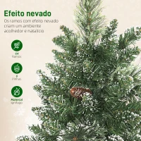 HOMCOM Mini Árvore de Natal Artificial com 35 Luzes LED 60 cm 64 Ramos com Neve Pinha Bagas e Base de Saco de Juta Ø41x60 cm Verde(m-6)