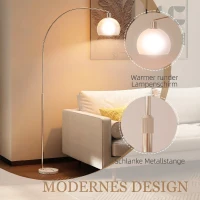 HOMCOM Stehlampe, gebogener Kopf, Fußschalter, Marmorsockel, Kunststoffschirm, Weiß(m-4)