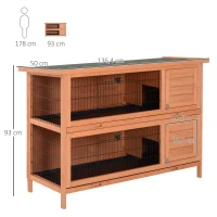 PawHut Hasenstall winterfest 2 Etagen Kaninchenstall Holz Bodenwanne Asphaltdach Türen 136,4 x 50 x 93 cm Orange(m-3)