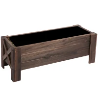 Outsunny Hochbeet mit Behandlung der Karbonisierung Pflanzkasten Pflanzfolie mit 2 Leckage-Löcher Tannenholz Verkohlt 100 x 36,5 x 36 cm(m-1)