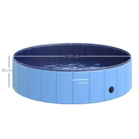 PawHut Hundebadewanne faltbar Hundepool Schwimmbecken Swimmingpool Plantschbecken Badewanne für Hunde & Katzen Wasserbecken aus Kunststoff, Holz Ø120 x H30 cm Blau(m-3)