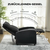 HOMCOM Relaxsessel, verstellbar 135°, ausziehbare Fußstütze, gepolsterte Lehnen, Leinen-Polyester, Schwarz(m-4)