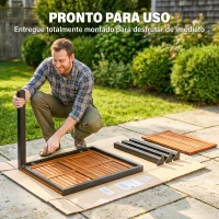 Outsunny Mesa de Refeição para Exterior Extensível 120/80x70 cm com Estrutura de Aço e Bancada de Madeira de Acácia para 4-6 Pessoas Madeira e Preto(m-5)