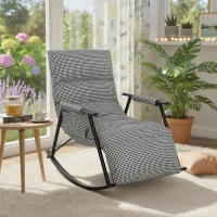HOMCOM Poltrona Baloiço com Encosto e Apoia-Pés Ajustáveis 105° Estofada em Linho com Bolso Lateral e Estrutura de Metal Preto e Branco(m-8)