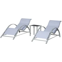 Outsunny Gartenliege Set Metall Mesh 3-TLG. Sonnenliege mit Teetisch Gartengarnitur mit 2 Sonnenliegen, 1 Beistelltisch Gartensitzgruppe für Garten, Balkon 59B x 169T x 66H cm Grau+Schwarz(m-11)