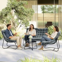 Outsunny Salon de Jardin 4 Pièces avec Coussins Épais 8cm Ensemble Mobilier Extérieur en Acier et Textilène Respirant Gris(m-11)