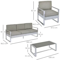 Outsunny Gartenmöbel Sofa Set für 5 Personen mit Alu. Teetisch mit gehärtetem Glas Grau(m-3)