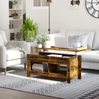 HOMCOM Couchtisch Beistelltisch Kaffeetisch Sofatisch aufklappbar mit höhenverstellbarer Platte mit Aufbewahrung Regal für Wohnzimmer Rustikales Braun 105 x 50 x 49 cm(m-2)