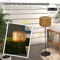 Outsunny Rattan Außenleuchte, Solar Gartenlampe, Einschaltautomatik, LED, wetterfest, Metallrahmen, Ø34 x 130cm, Schwarz/Gelb(m-6)