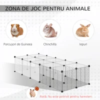 PawHut Țarc Modular pentru Animale cu Panouri 35x35 cm și Accesorii, din Oțel și PP, 140x70x70 cm, Negru(m-5)