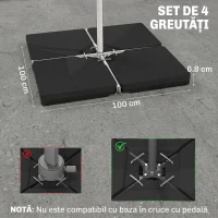 Outsunny Bază pentru Umbrelă din 4 Piese Reumplibilă cu Apă sau Nisip și Cârlige de Conexiune, Negru(m-3)